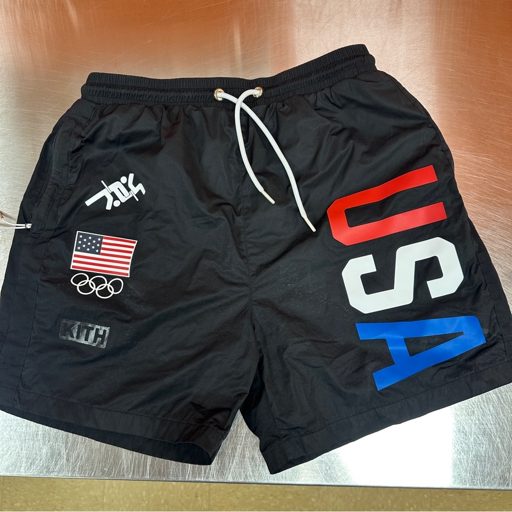 Kith For Team USA Ring Shorts Mens Size Small Swim Voyage Black Graphic